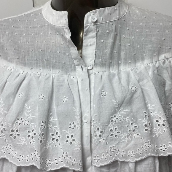 ALICE BLUE WHITE EYELET CREW NECK BUTTON DOWN LONG SLEEVE TOP BLOUSE SIZE LARGE - Picture 3 of 12